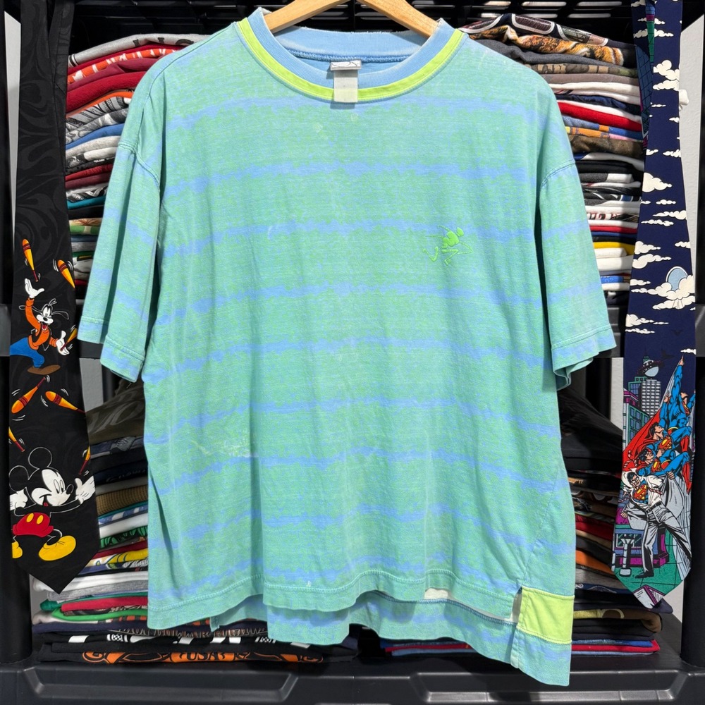 Vintage 90s Teal Ocean Pacific All Over Print Surf T-Shirt Large Light Marks